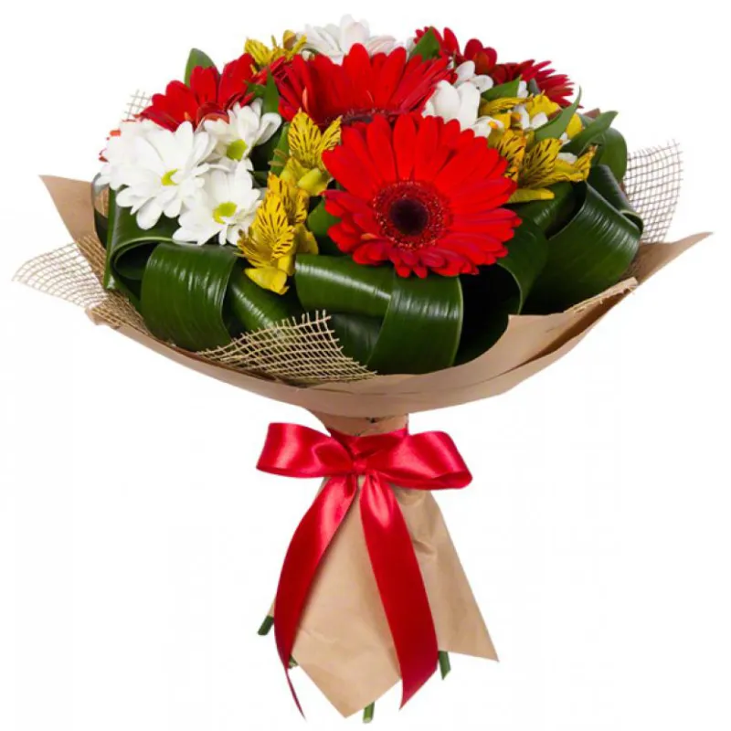 Букет из гербер, хризантемы и альстромерии, доставка Цементнозаводский