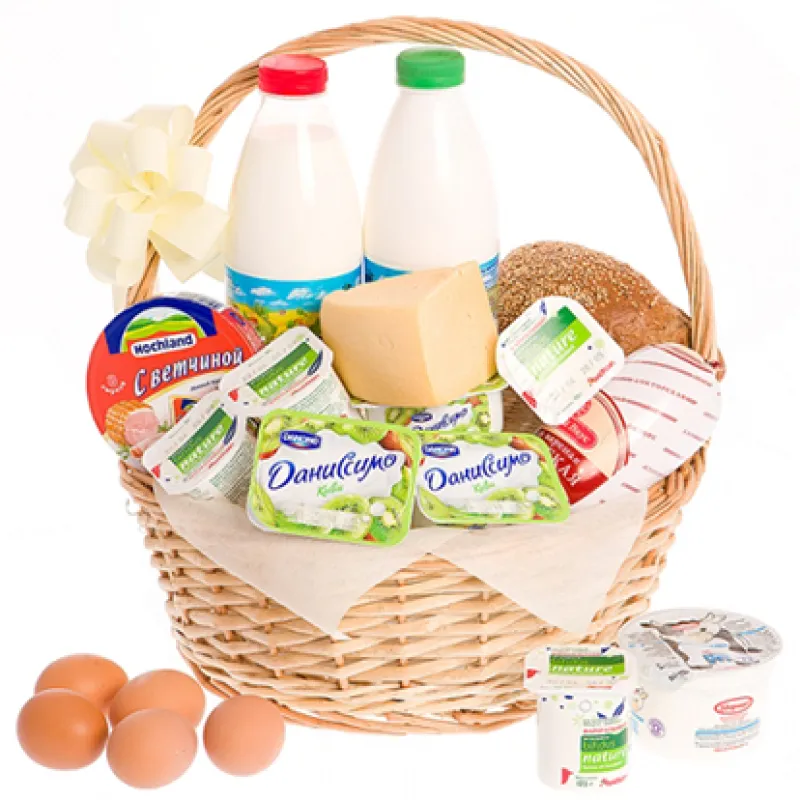 Корзинка свежих продуктов с хлебом и молоком, доставка Цементнозаводский